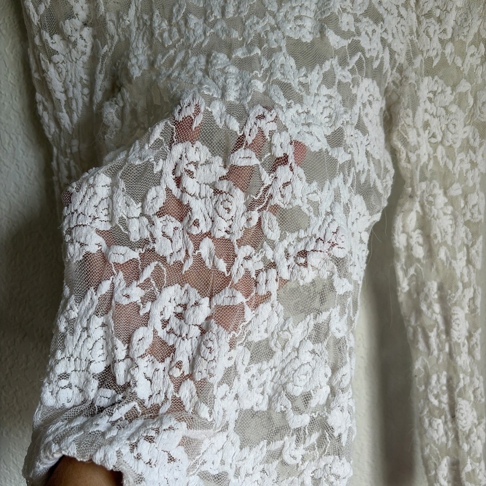 Stretch Lace Sheer Layering Turtleneck Bohemian Cottagecore Women's Large - Picture 2 of 5